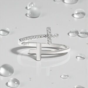 18K White Gold over 925 Sterling Silver Cross Ring